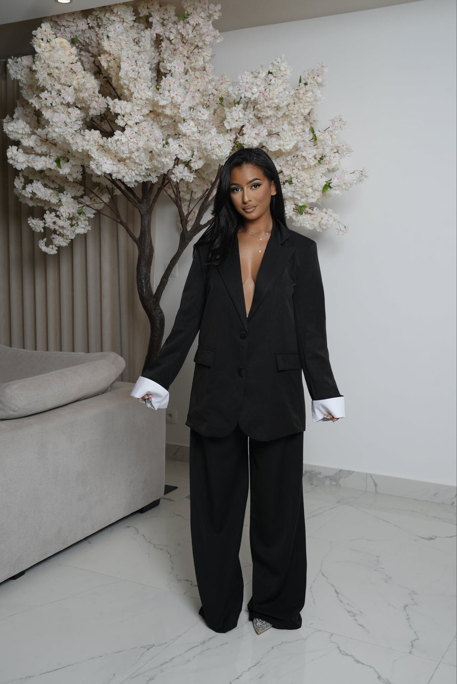 Ensemble blazer revers au manche